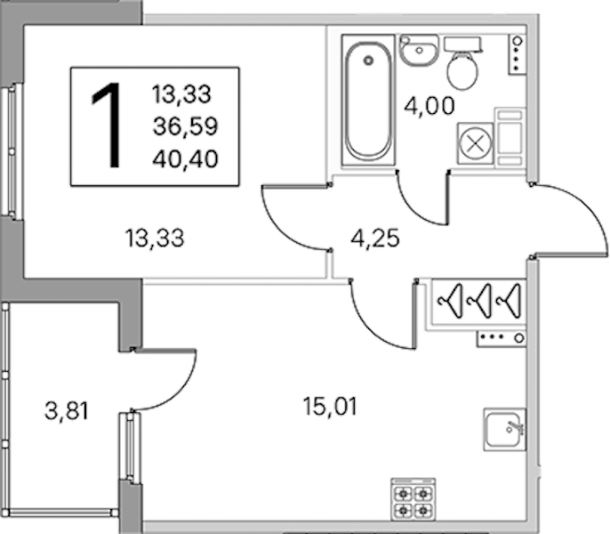 1-комнатная квартира 38.5 м², 2/4 эт., ЖК «Любоград в Стрельне»